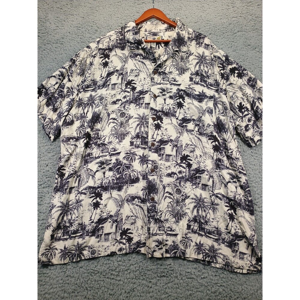 Caribbean Joe Men's Shirt Black and Ivory Short Sleeve Size 3XLT